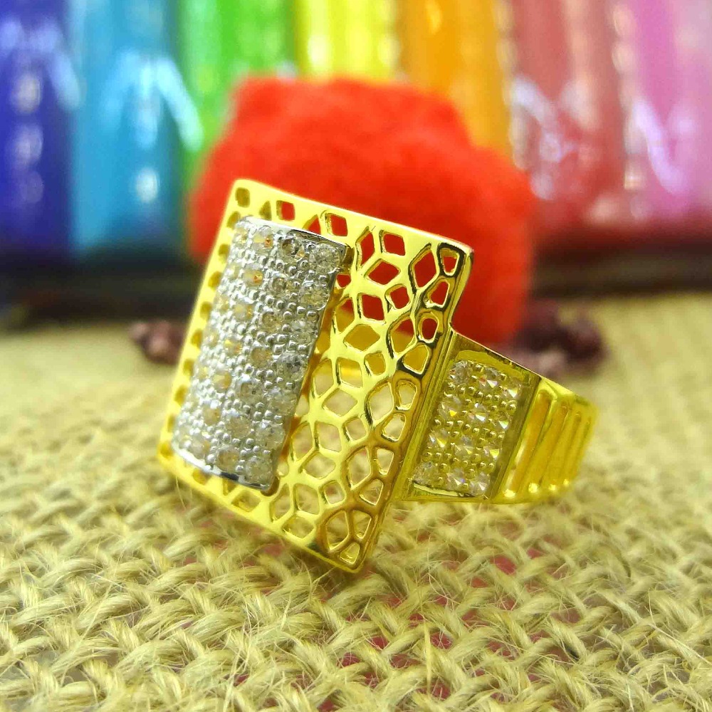 916 gold cz diamond net design square shape gents ring