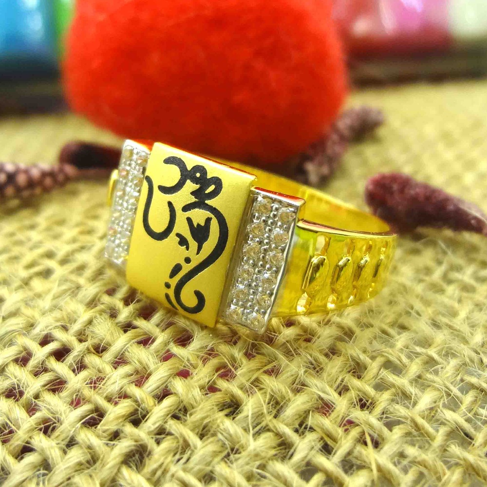 916 gold cz diamond ganpati-om design gents ring