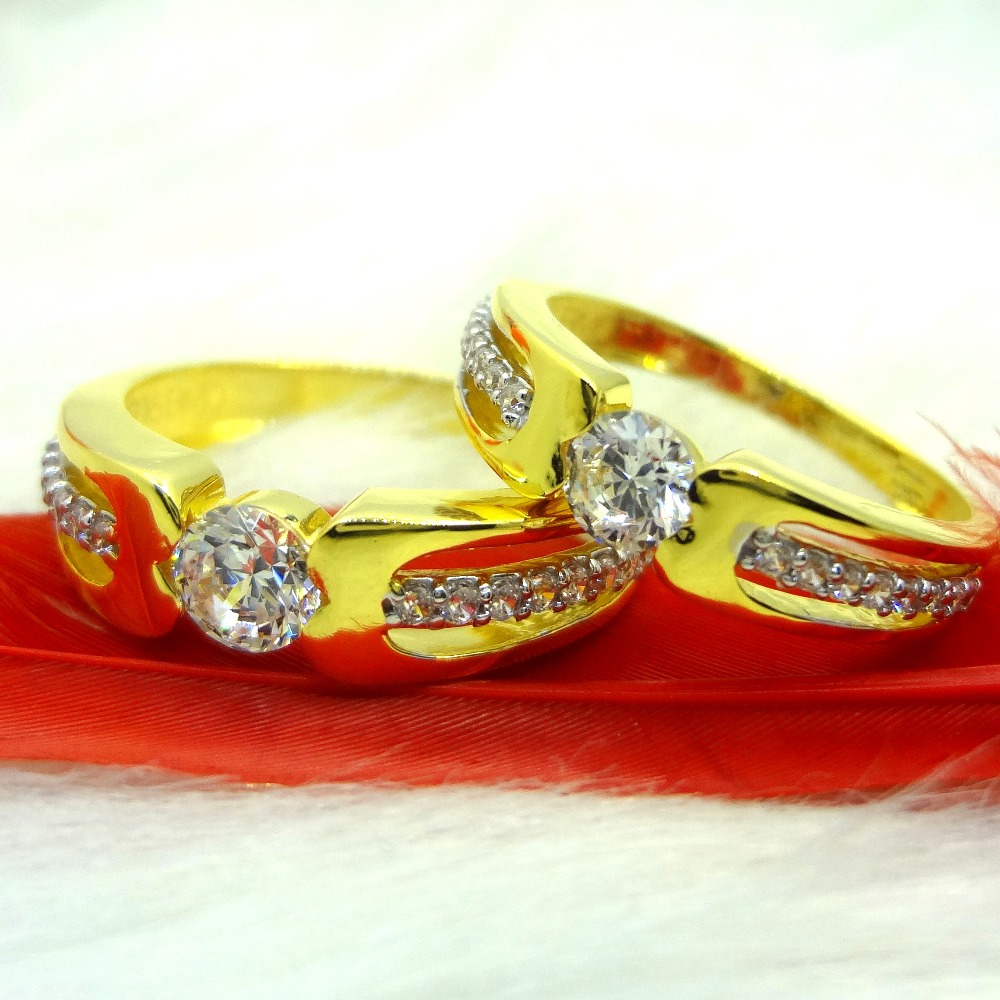 916 gold cz diamond solitare couple ring