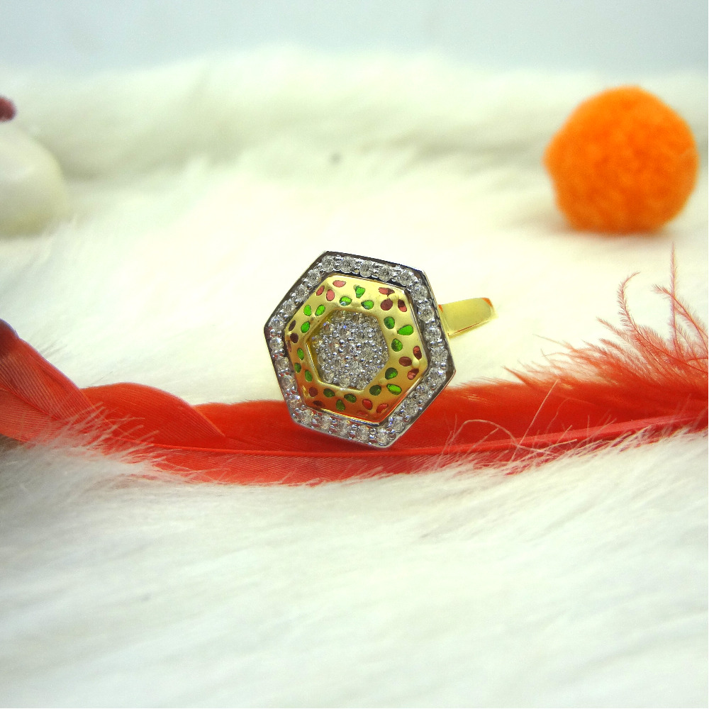 916 gold cz diamond hexagonal ladies ring