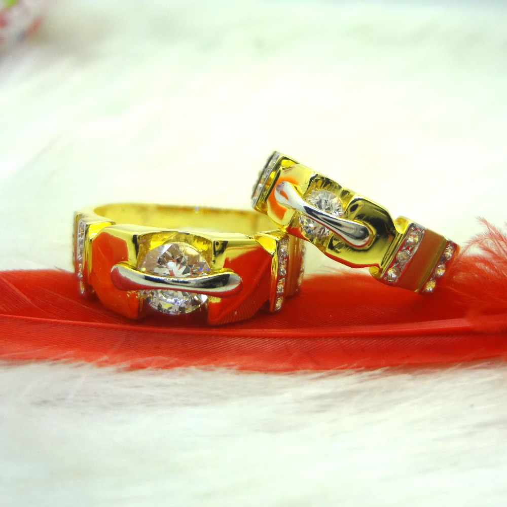 916 gold cz diamond couple ring