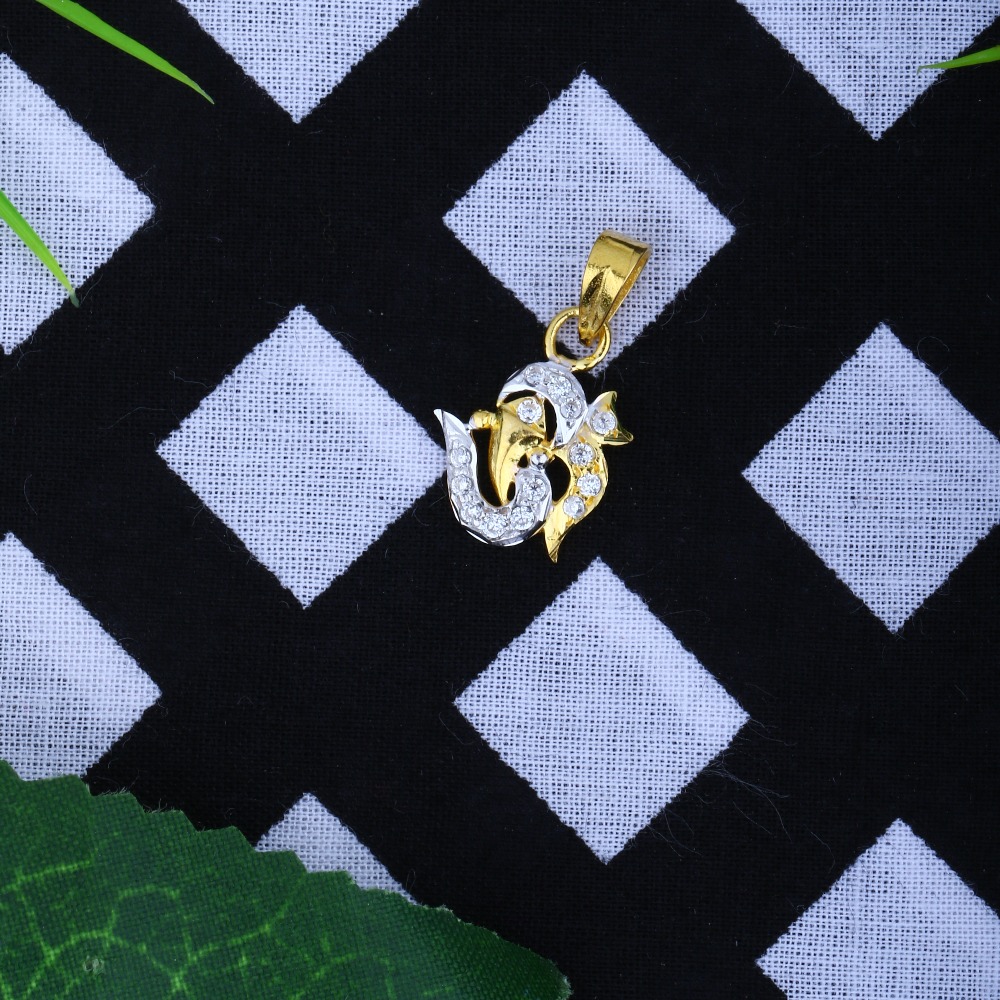 916 CZ Gold Om Design Pendant JJ-P036