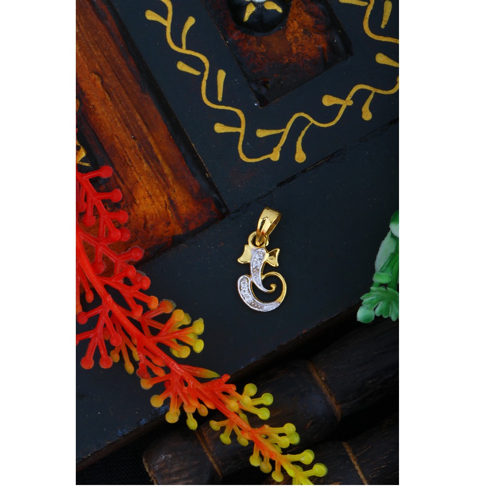 916 Gold Ganesh Design CZ Pendant JJ - P17