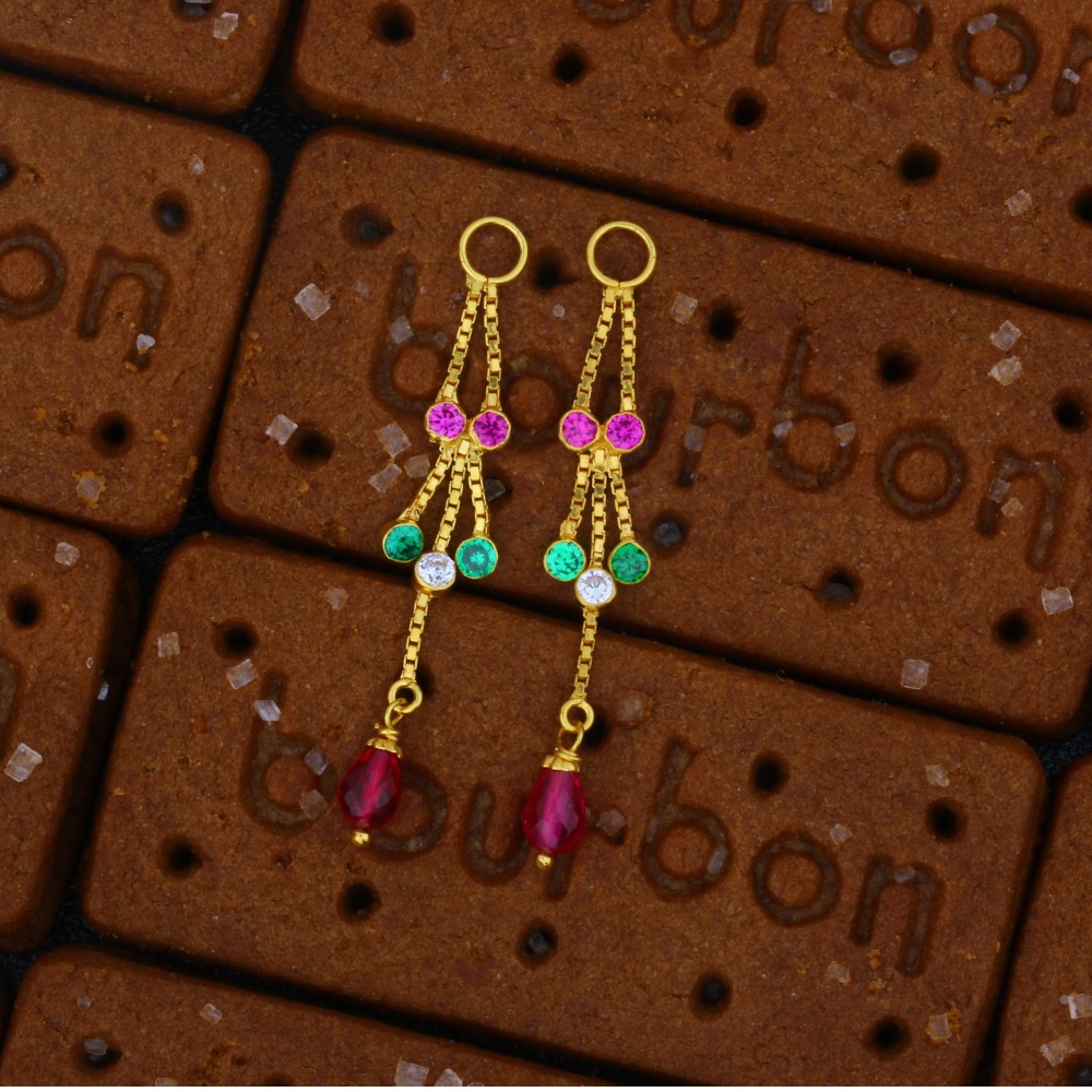 22K Single Line Multi-Colour Gold Latkan For Earrings JJ-005