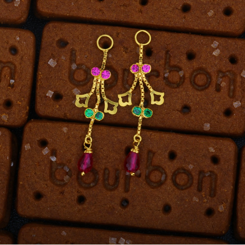 22K Single Line Pink Stone Gold Latkan For Earrings JJ-003