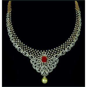 Designer Gold Diamond Necklace For Ladies