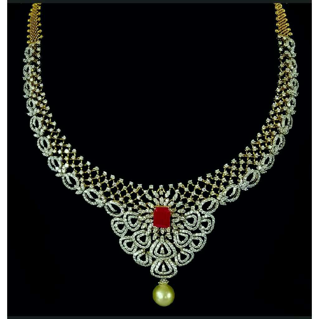 Designer Gold Diamond Necklace For Ladies