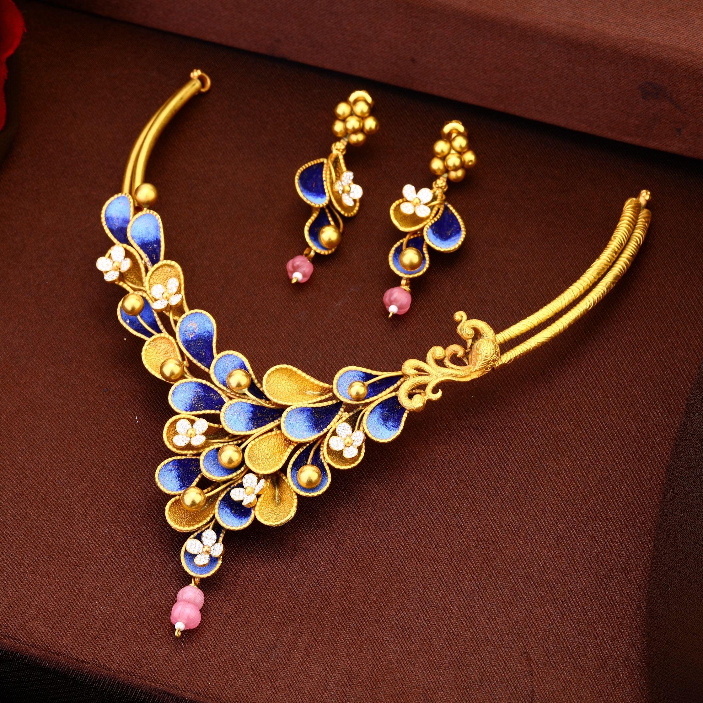 916 Gold Peacock Design Necklace Set