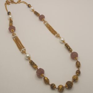 22K Gold Antique Beads With Stone Mala