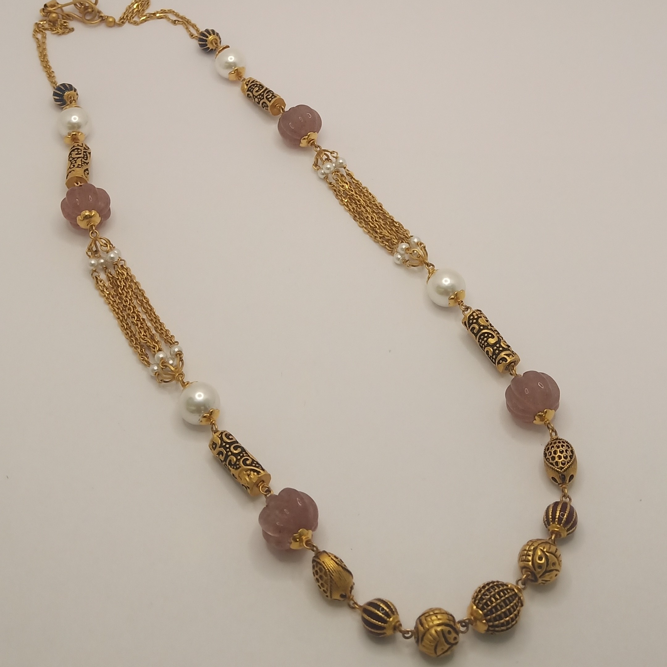 22K Gold Antique Beads With Stone Mala