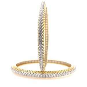 18k Gold Single line classic Diamond Bangle Pair
