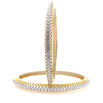 18k Gold Single line classic Diamond Bangle Pair - Image 3