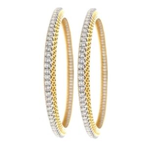 18k Gold Single line classic Diamond Bangle Pair