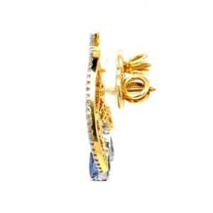 14k yellow gold blue stone diamond earrings