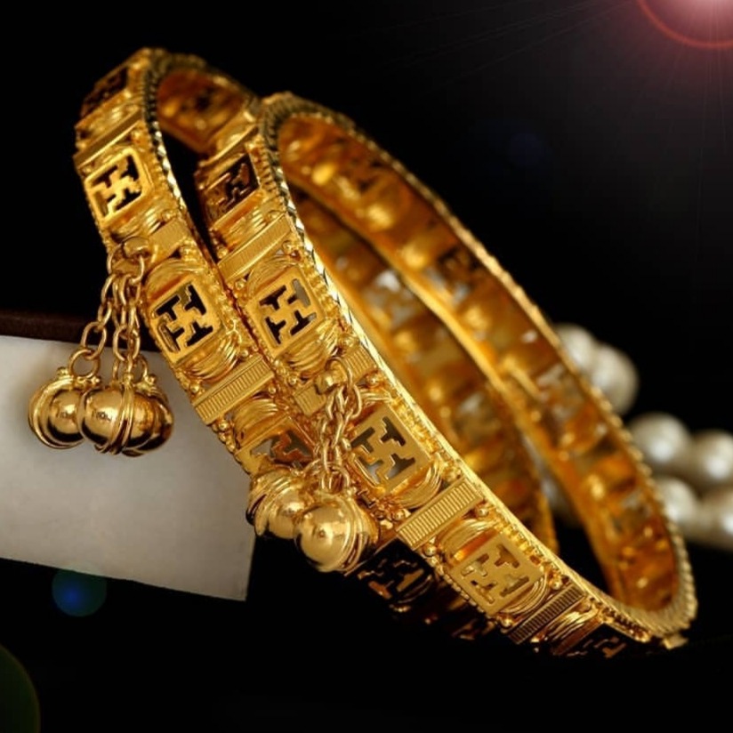 916 Gold Swastik Design Bangles NB - B015