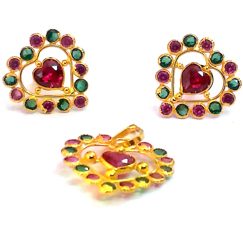 Fancy Color Stone Gold Pendant Set NJA-P002