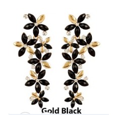 American Diamond floral dangler earrings Gold Black