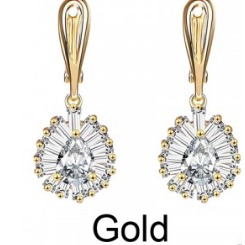 American Diamond Drop Earrings Gold