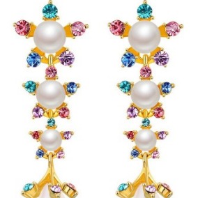 Crystal Elements Gold Plated Multicolor Pearl Drop Earrings