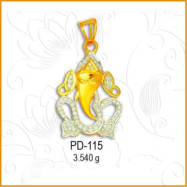 22KT Gold Ganesh With Om Design CZ Pendant PD-115