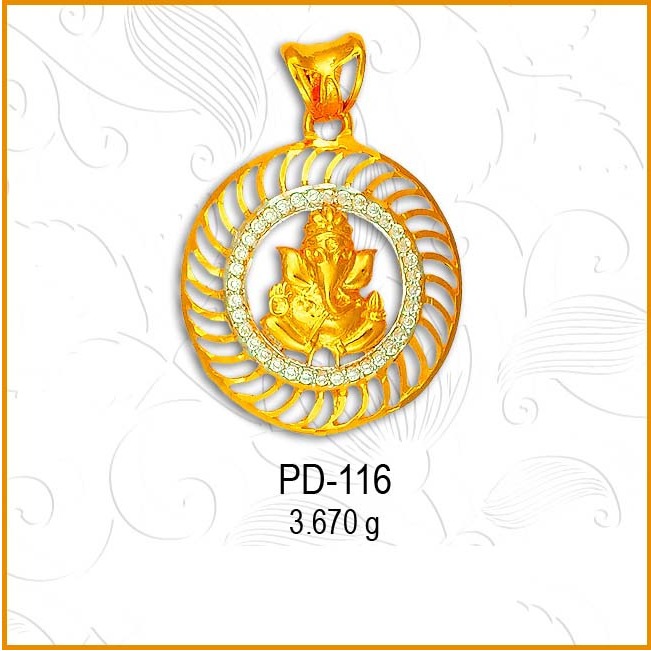 22KT Gold Ganesh Design CZ Pendant PD-116