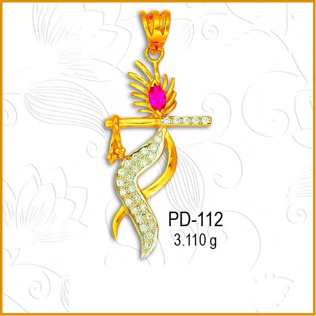 916 Gold Krishna Design CZ Diamond Pendant PD-112