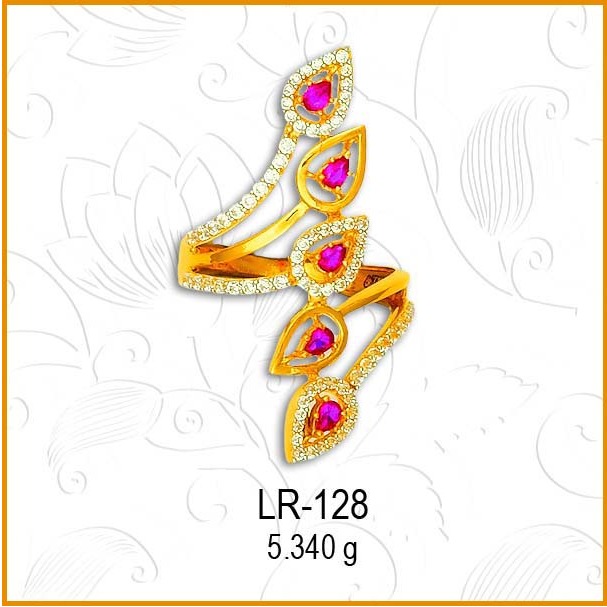 916 Gold Fancy CZ Pink Stone Ladies Ring LR-128