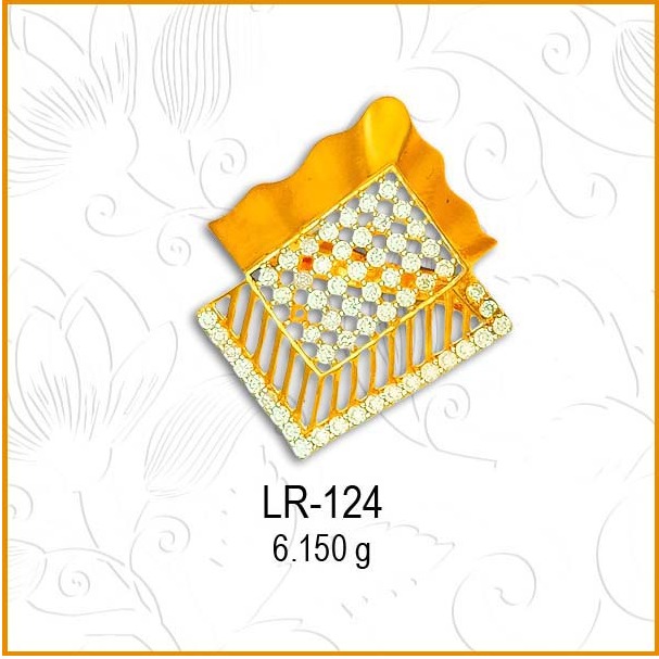 916 Gold Designer Square Design CZ Diamond Ladies Ring LR-124