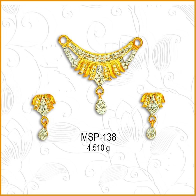22KT Gold Fancy Lotus Design CZ Mangalsutra Pendant Set MSP-138