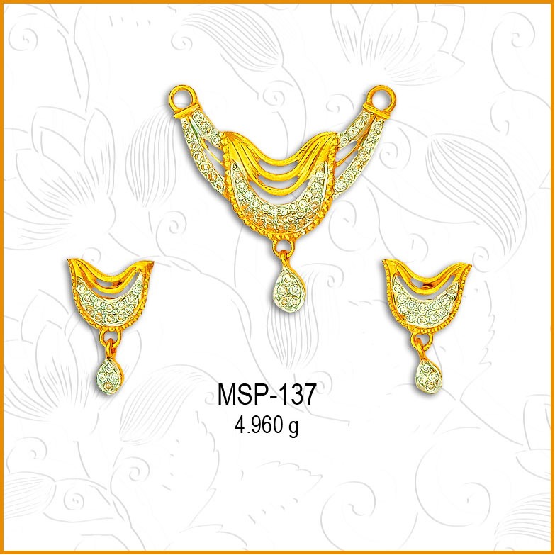 916 Gold Simple CZ Diamond Managlsutra Pendant Set MSP-137