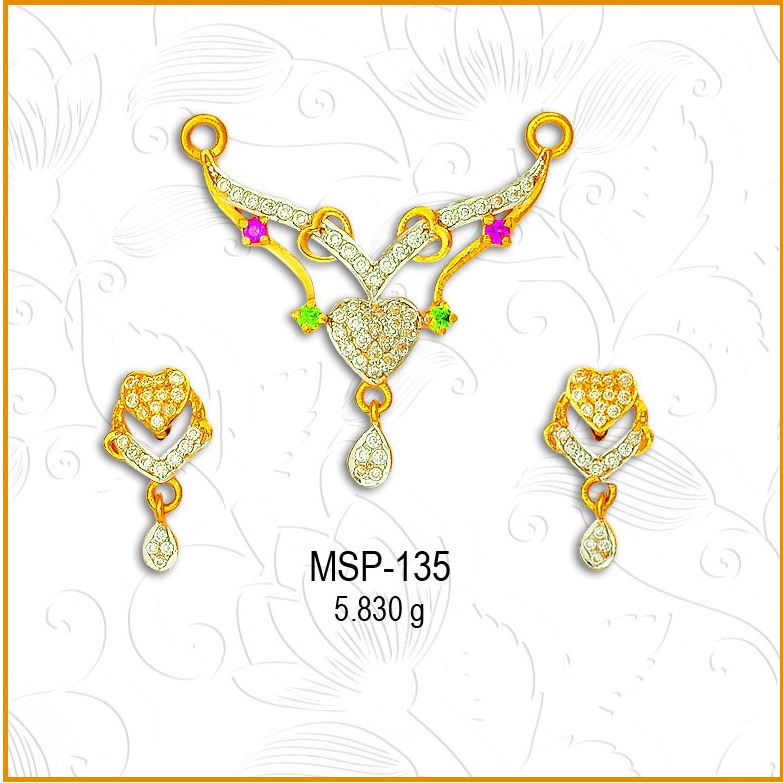 916 Gold Heart Design CZ Mangalsutra Pendant Set MSP-135