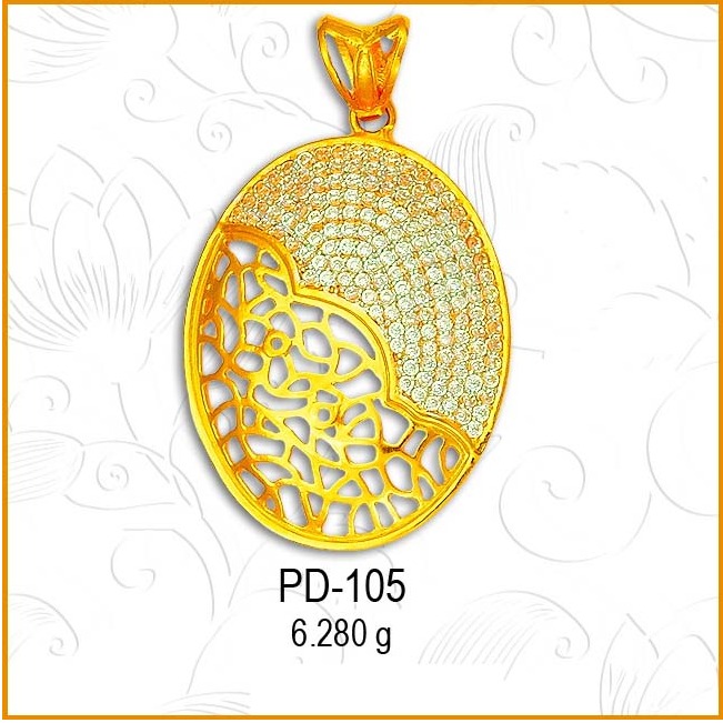 916 Gold CZ Oval Shape Simple Pendant PD-105