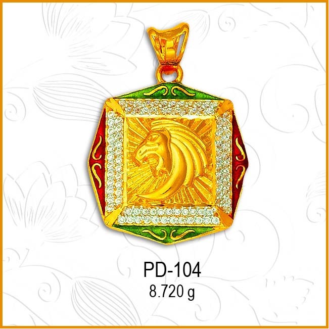 916 CZ Gold Colored Design Lion Pendant PD-104