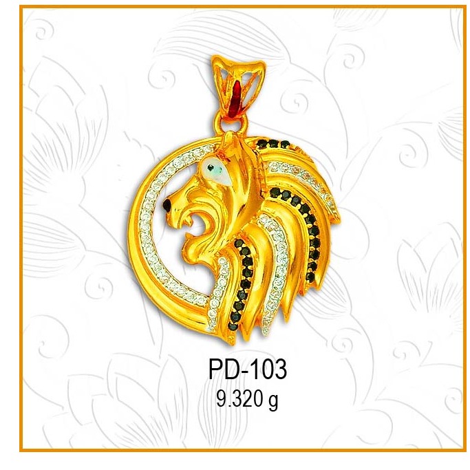 916 Gold CZ Half Circle & Lion Face Pendant PD-103