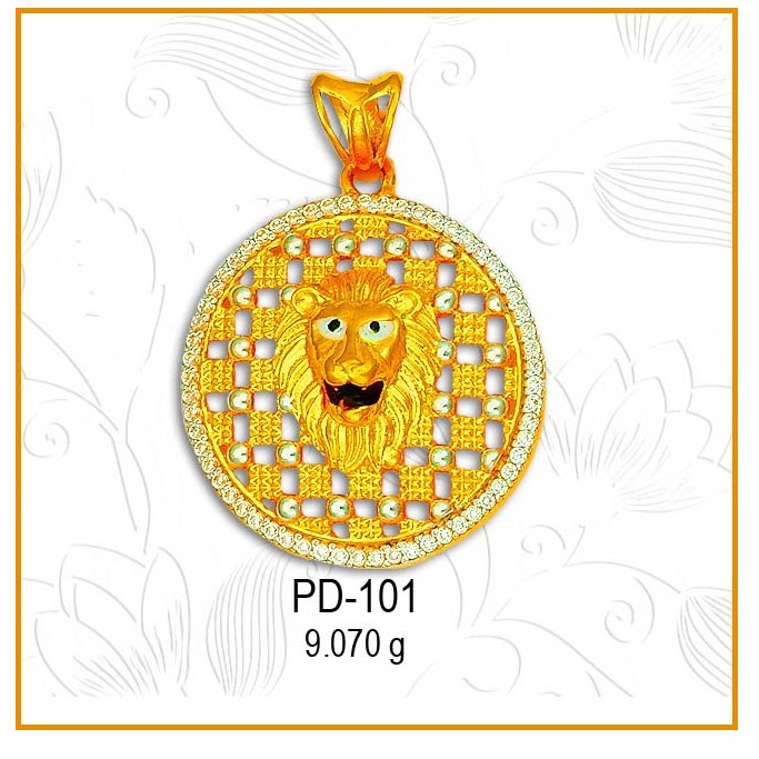 916 CZ Gold Round Lion Face Pendant PD-101