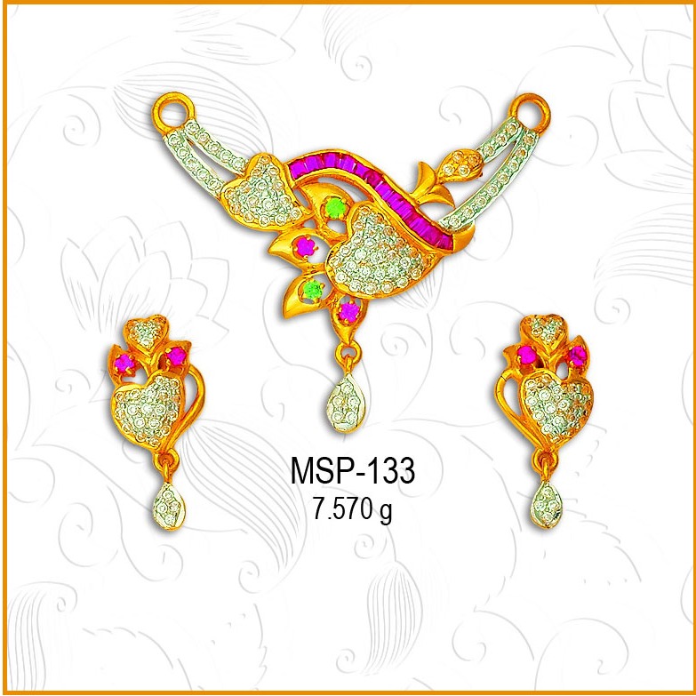 22KT Gold Heart Shape CZ Mangalsutra Pendant Set MSP-133