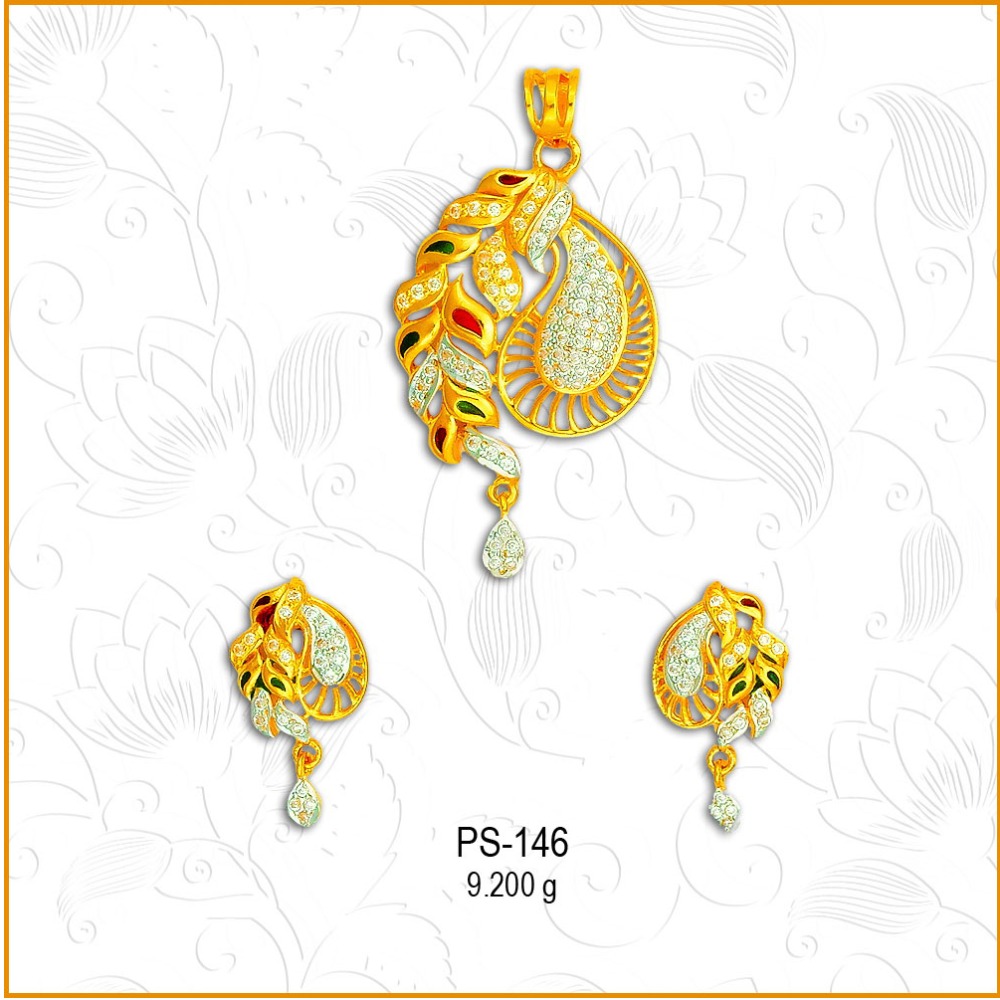 916 Gold Classic CZ Diamond Pendant Set PS-146