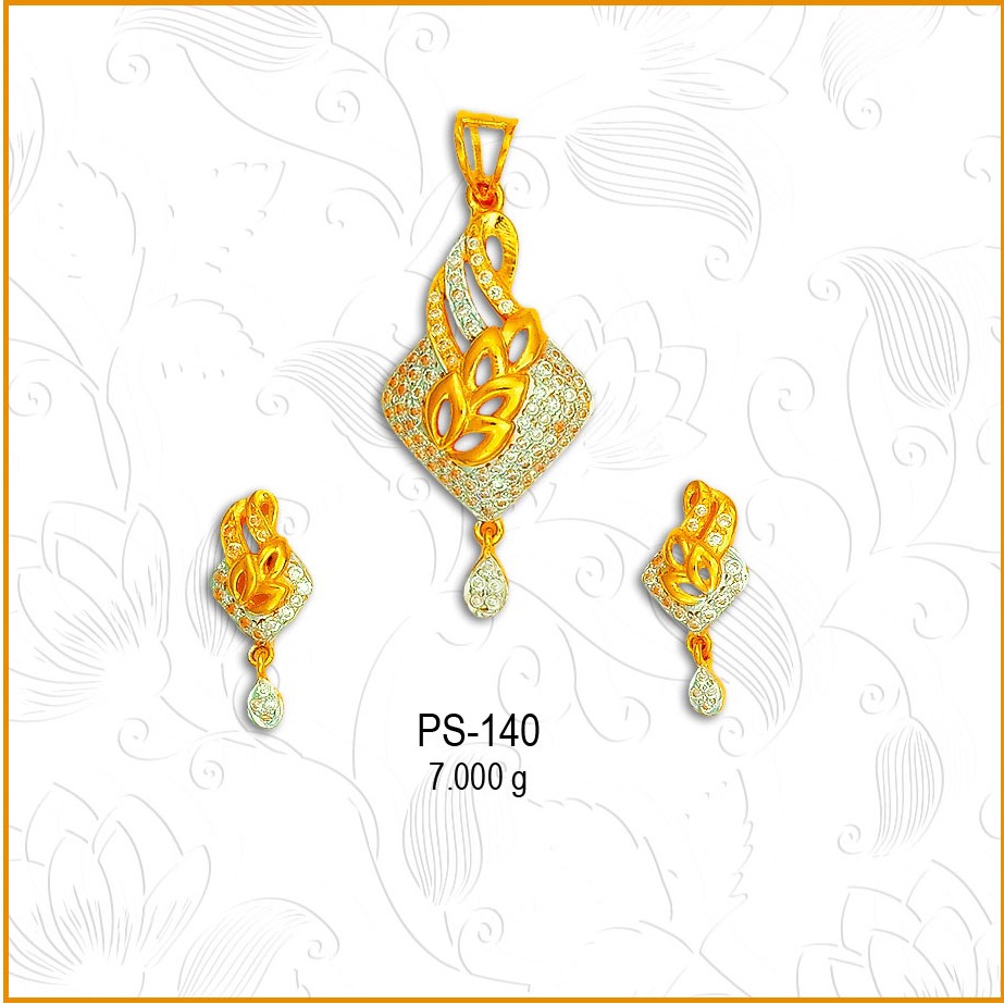22KT Gold Designer Leaf Design CZ Pendant Set PS-140
