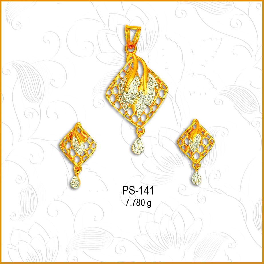 916 Gold Diamond Shape CZ Pendant Set PS-141