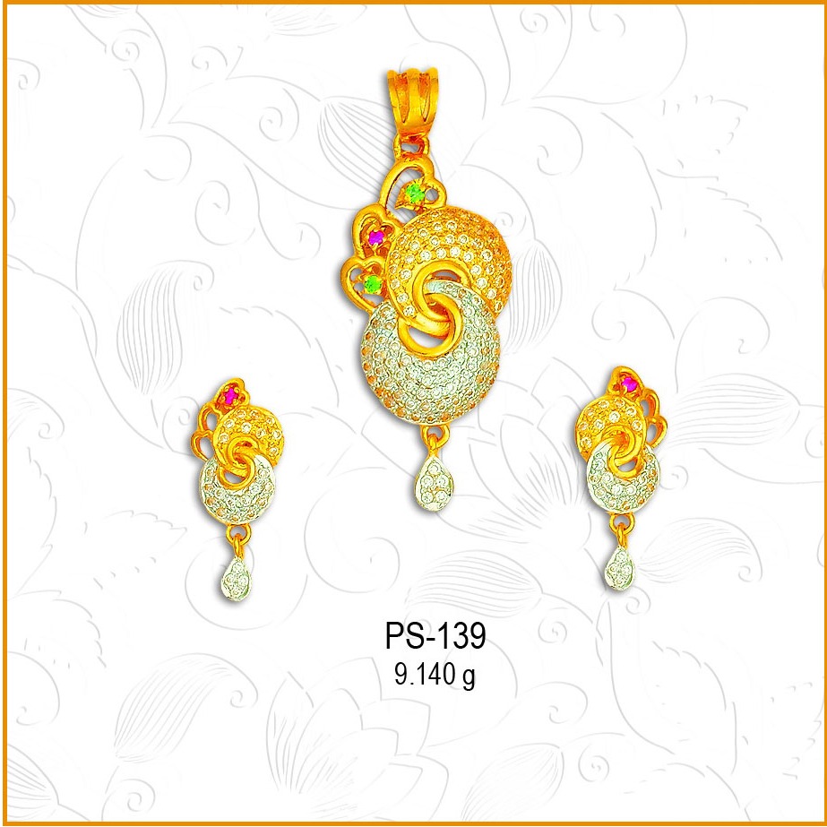 22KT Gold Double Round CZ Pendant Set PS-139
