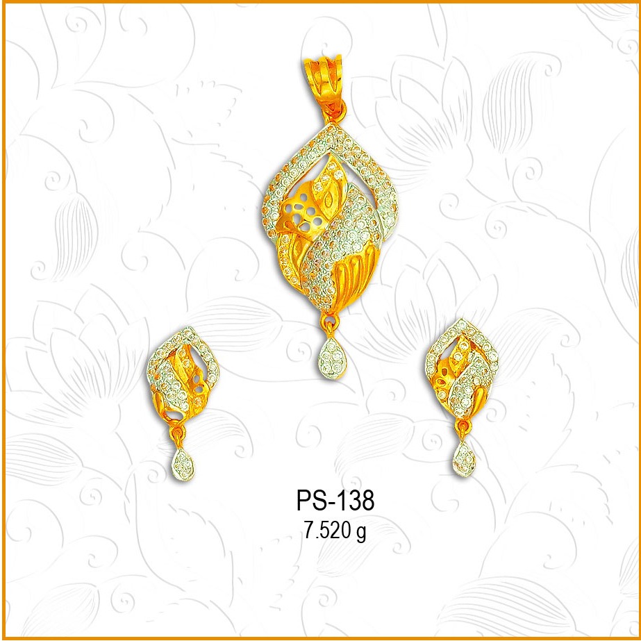 22KT Gold Simple Designer CZ Diamond Pendant Set PS-138