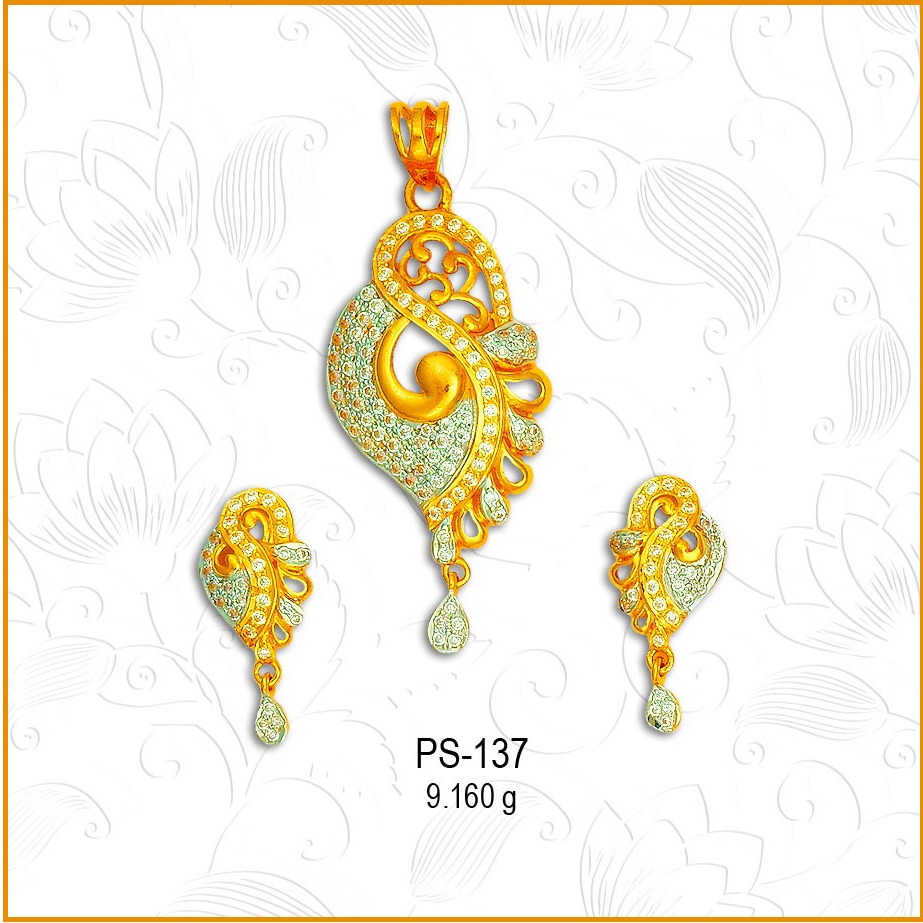 916 Gold Designer CZ Pendant Set PS-137