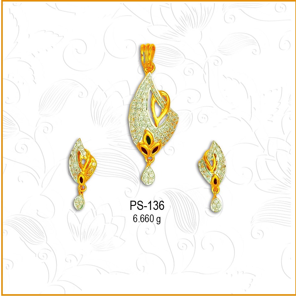 22KT Gold Fancy CZ Diamond Pendant Set PS-136