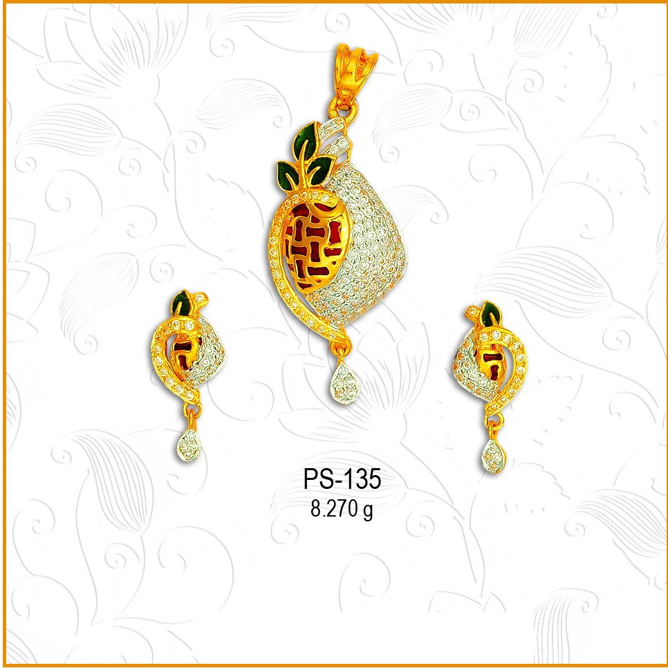 22KT Gold Fancy CZ Diamond Pendant Set PS-135
