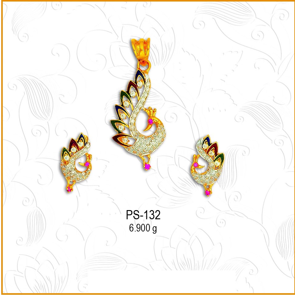 916 Gold Peacock Design CZ Pendant Set PS-132