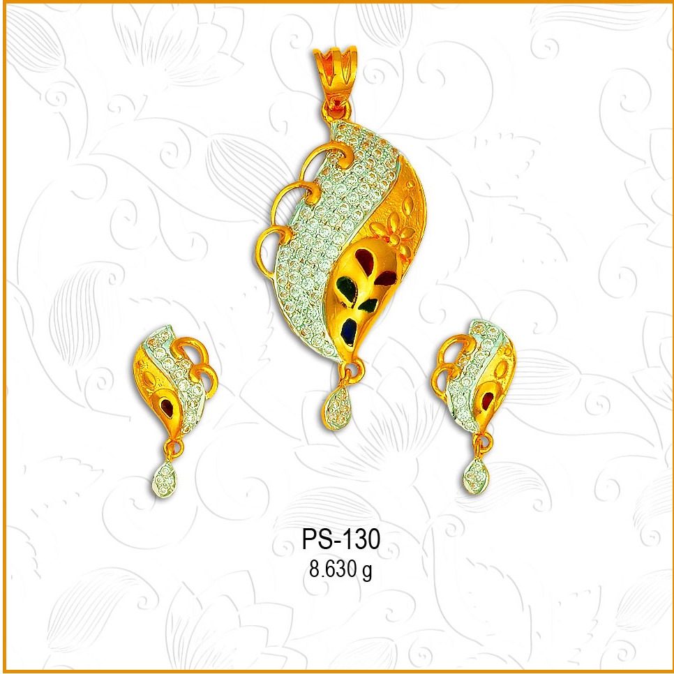 916 Gold Designer CZ Pendant Set PS-130