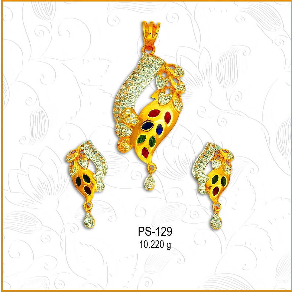 916 Gold Colorful CZ Pendant Set PS-129