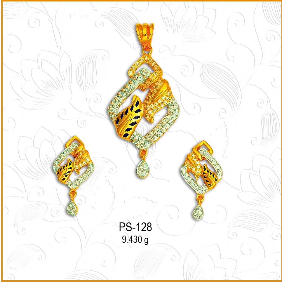 916 Gold Attractive CZ Pendant Set PS-128