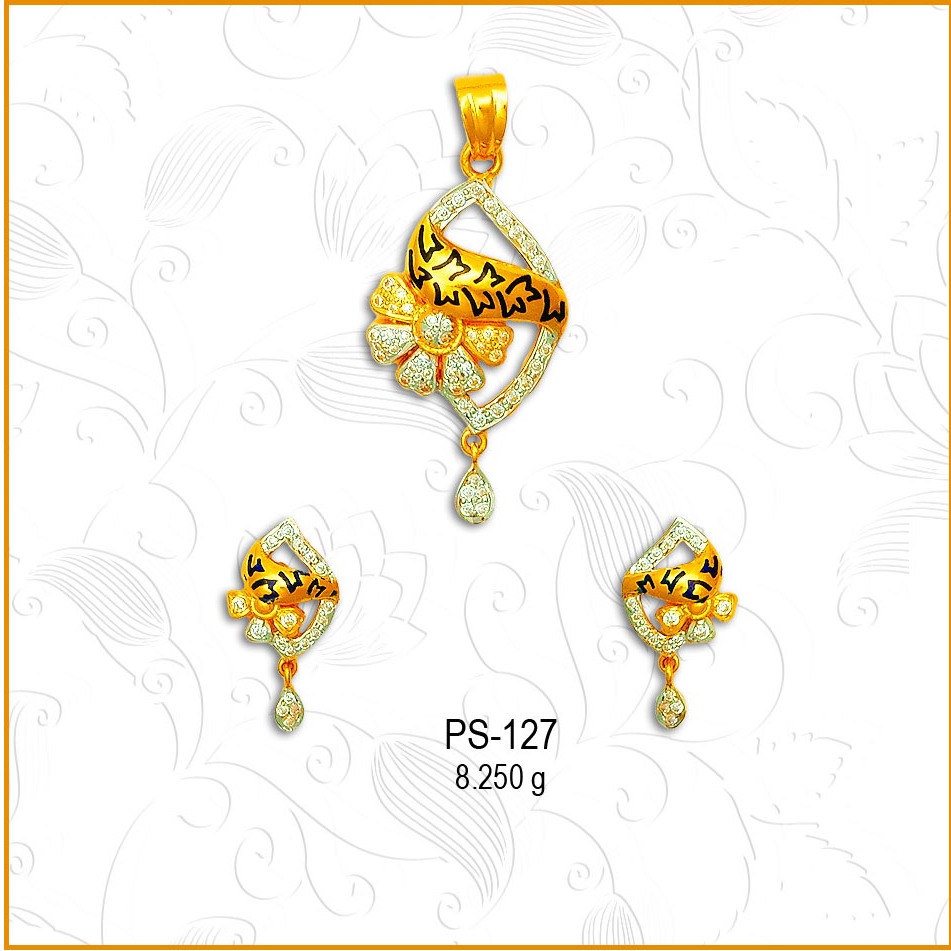 22KT Gold Stylish CZ Pendant Set PS-127