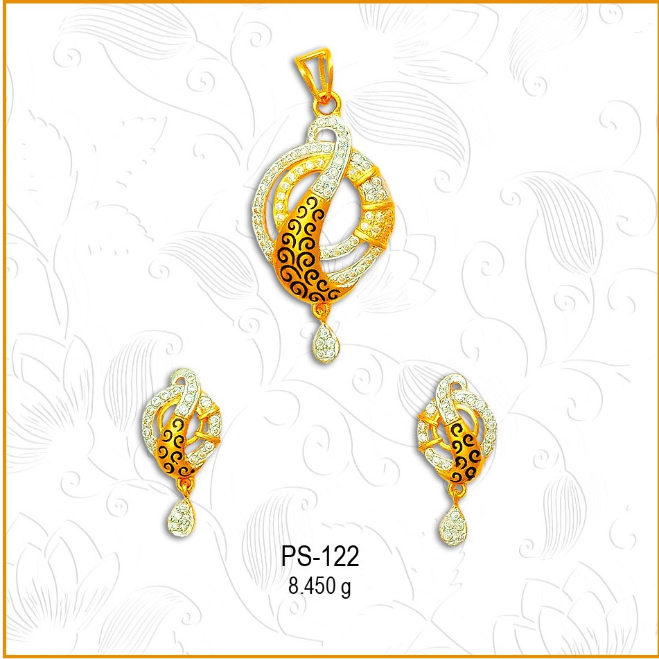 916 Gold Double Layer CZ Pendant Set PS-122